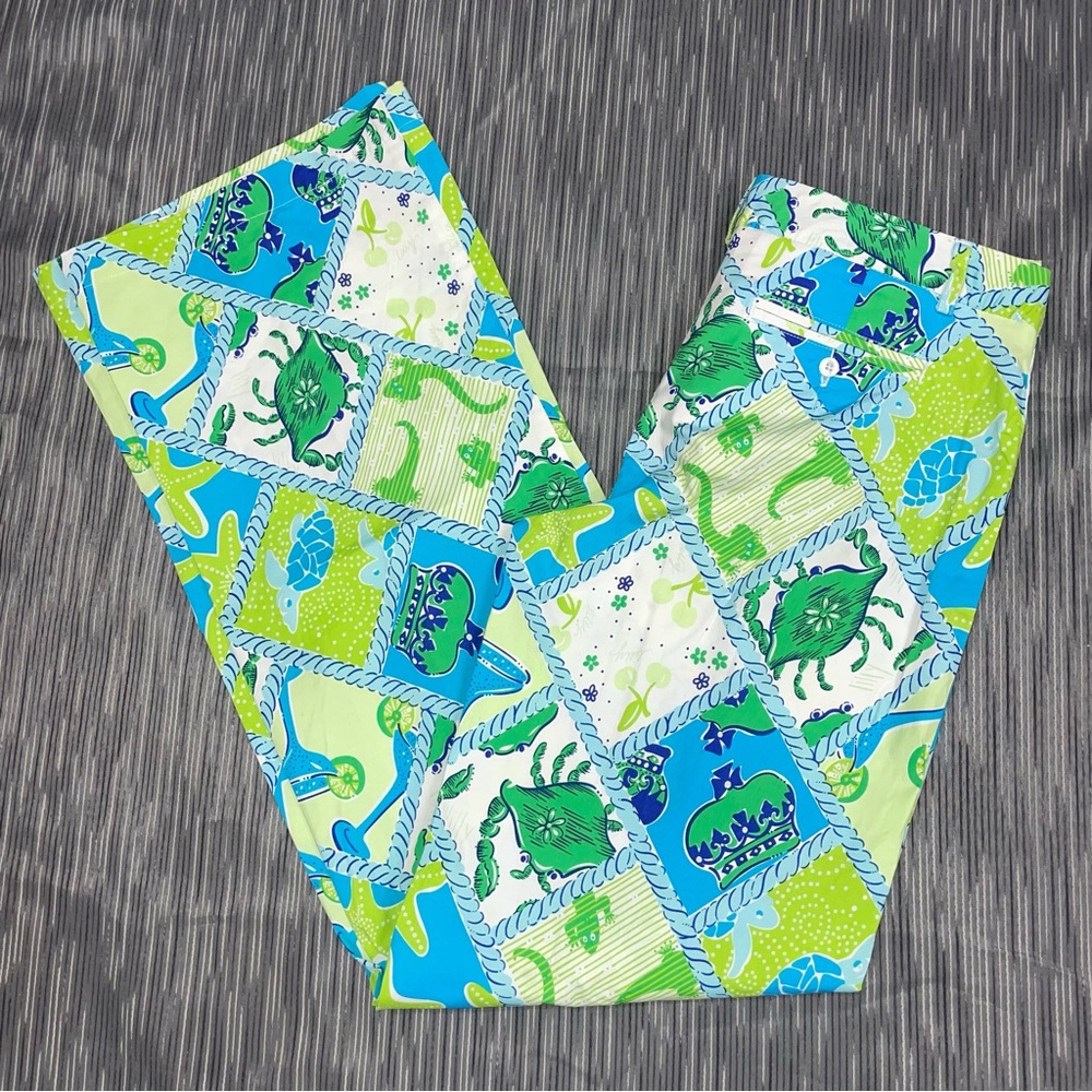 Lilly Pulitzer Blue/Green Sea Print Stretch Wide Leg Pant Size 2
